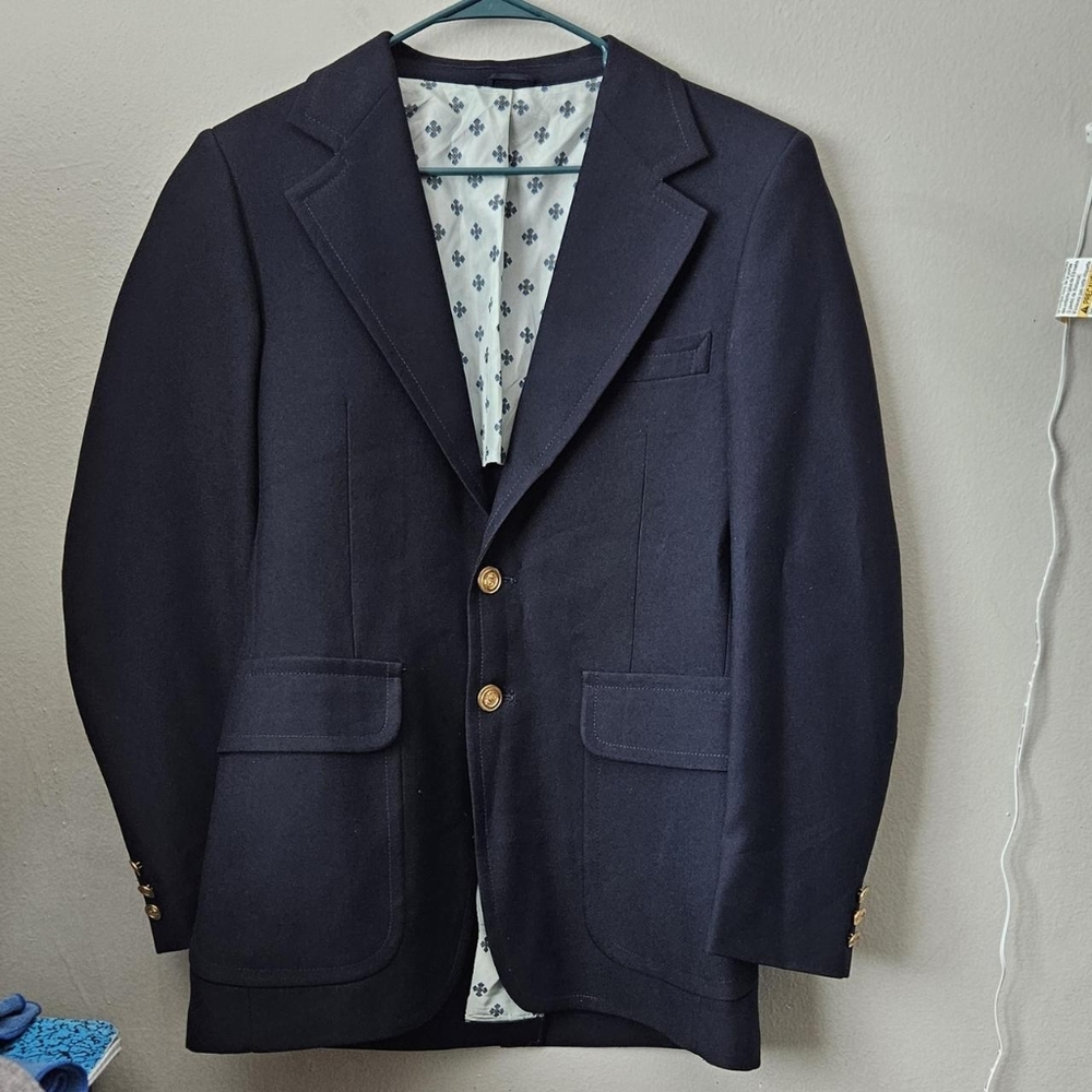 JCPenney Navy Blazer – Gold Button Suit Jacket, Classic Fit, 32” Back Length